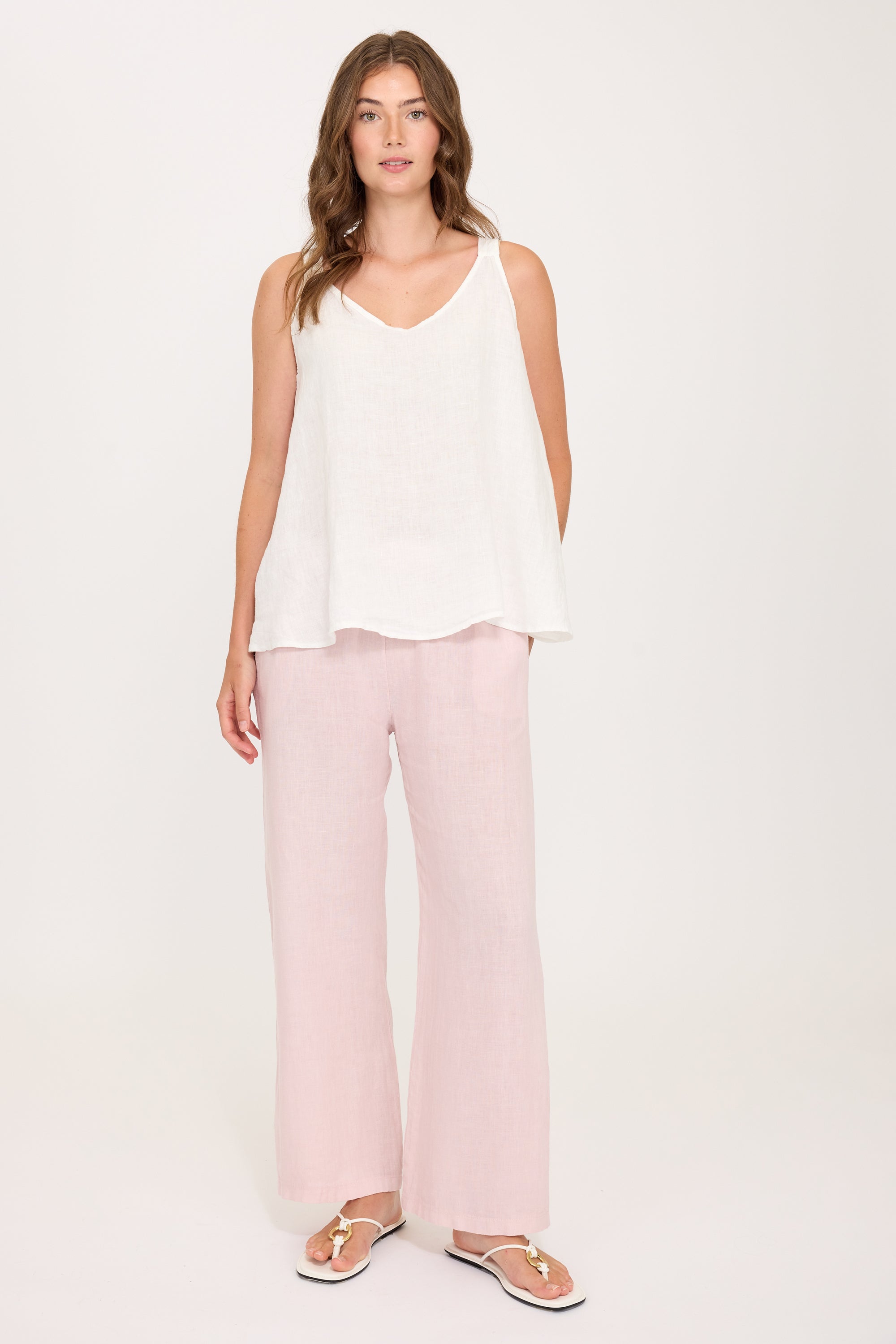 Linen Wide Leg Pant - Pink/White Stripe