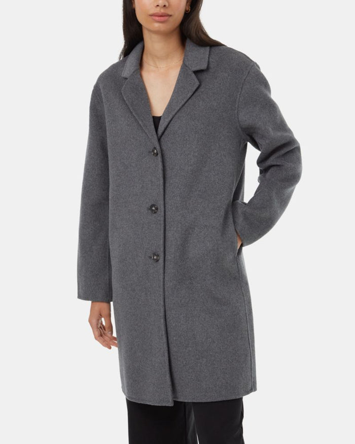 Wool Longline Coat by Ten Tree in Slate Grey