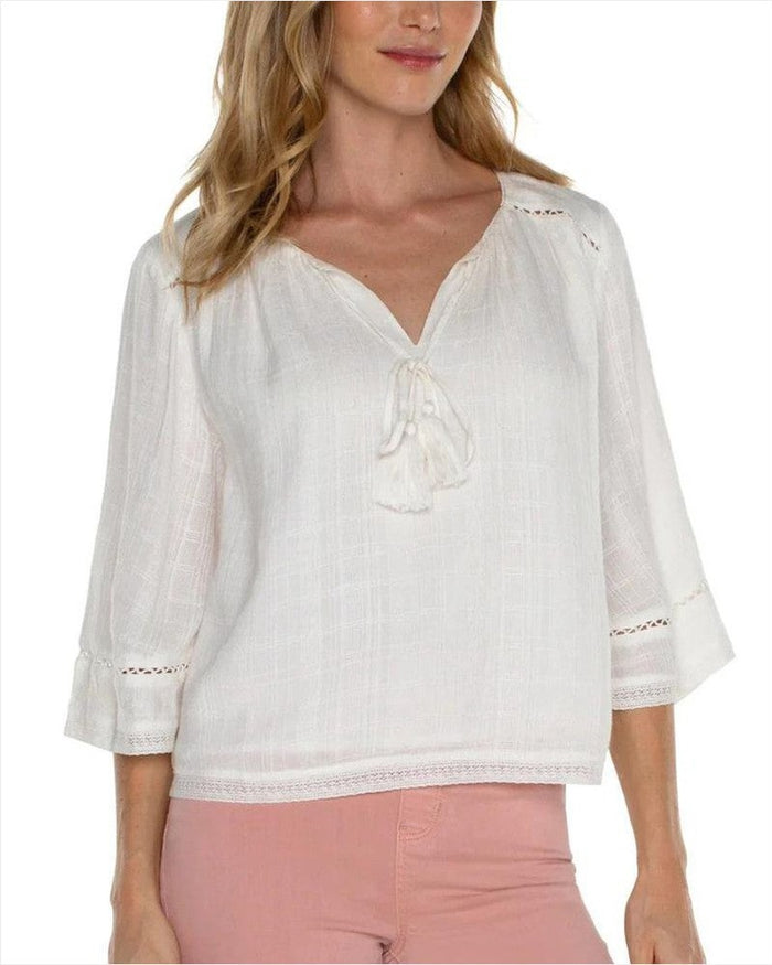 Woven Tie Front Blouse in Cream