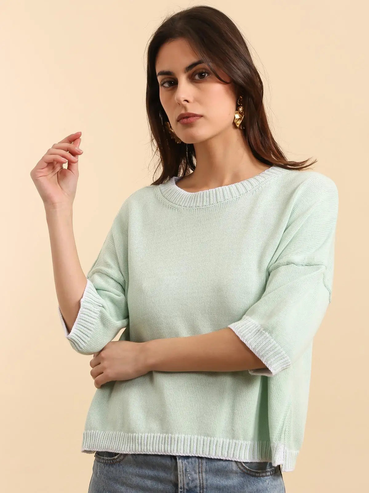 Jesse Crew Neck Knit Sweater - Pale Green