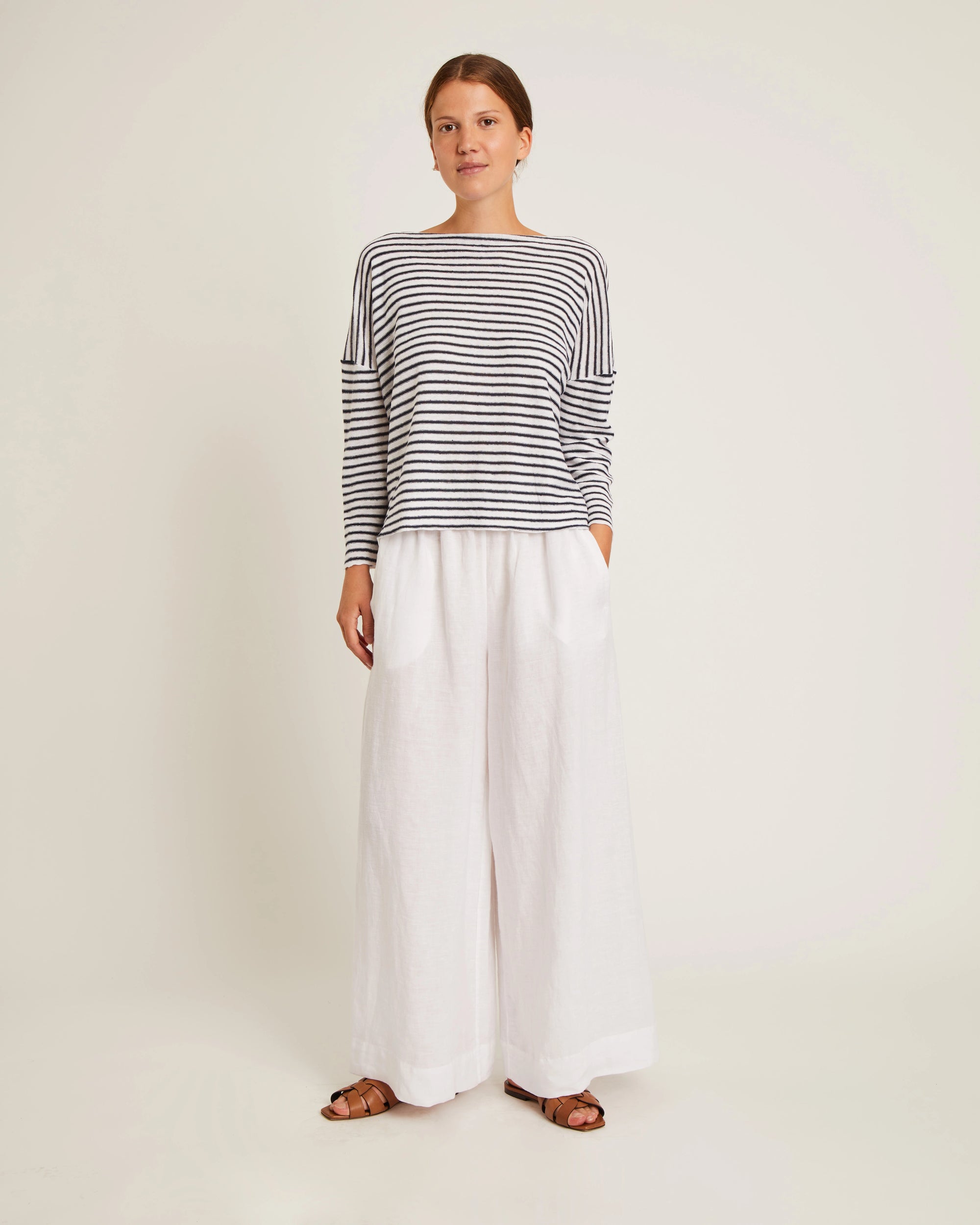 Enora Linen Top - Navy/White Stripe