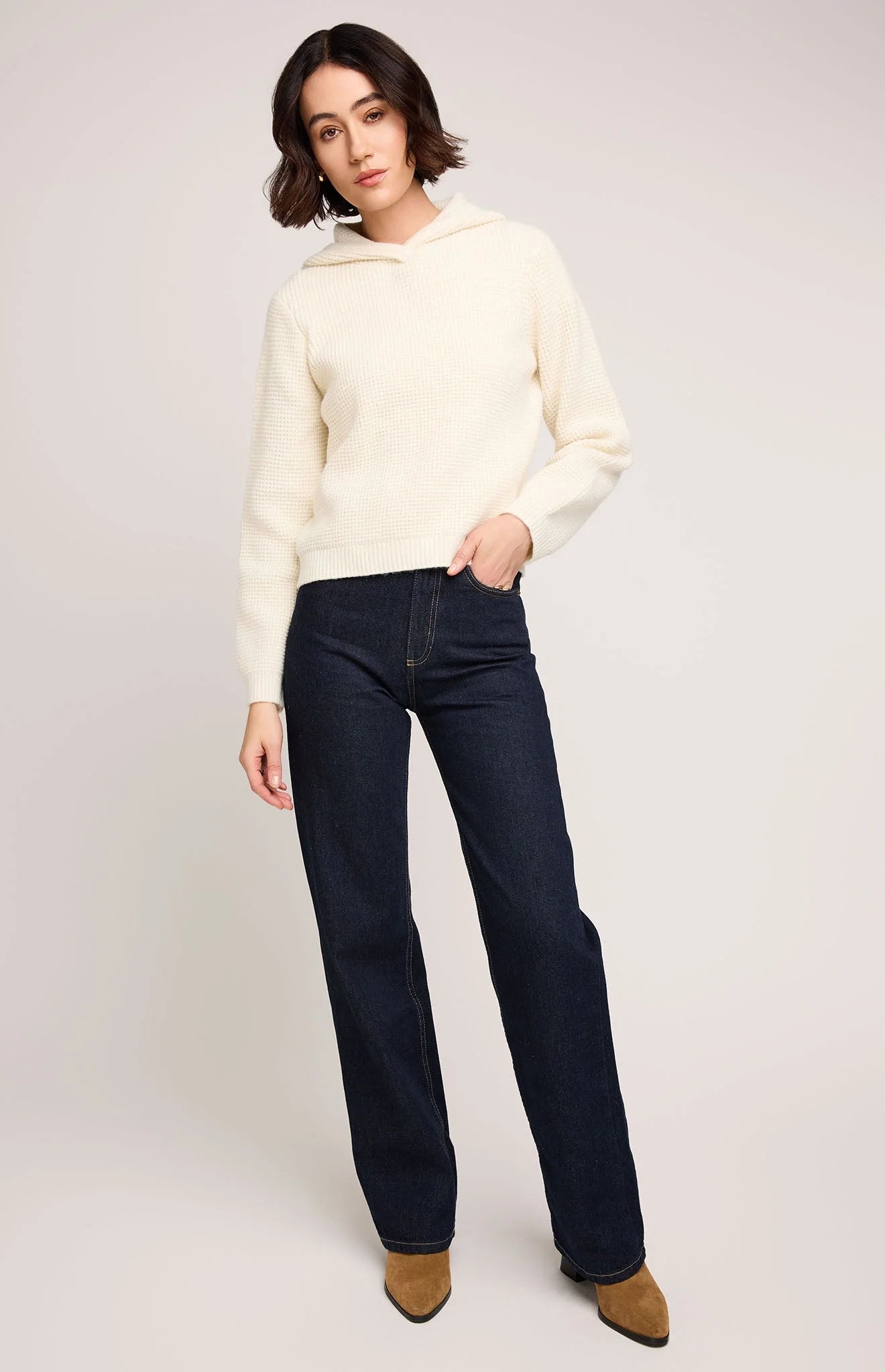 Jessica Hooded Waffle Knit - Cream
