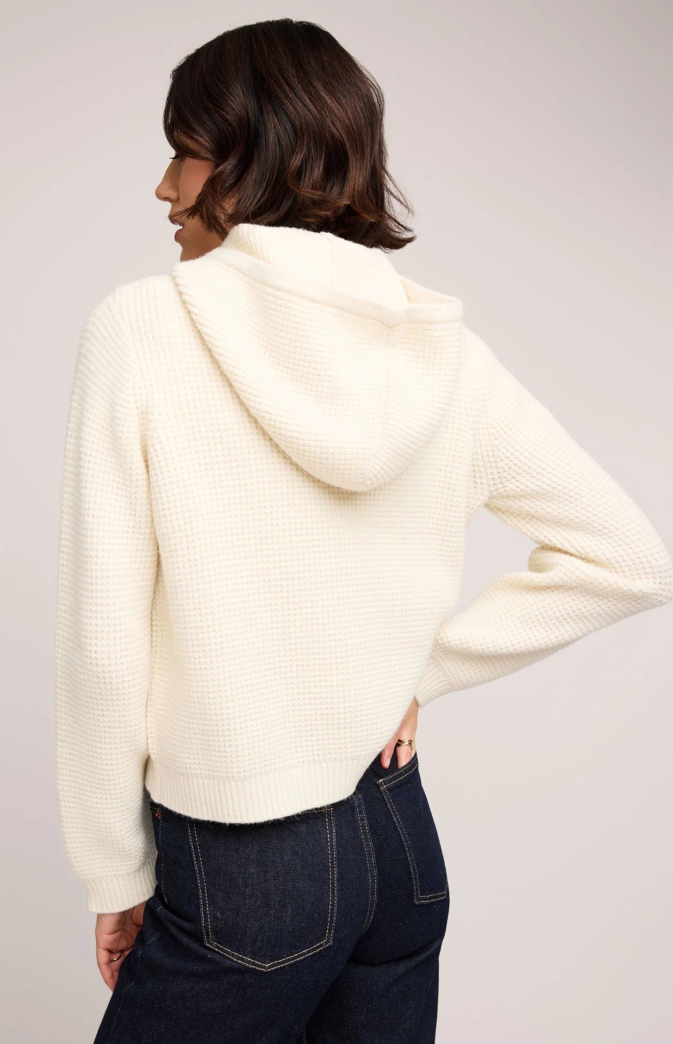 Jessica Hooded Waffle Knit - Cream