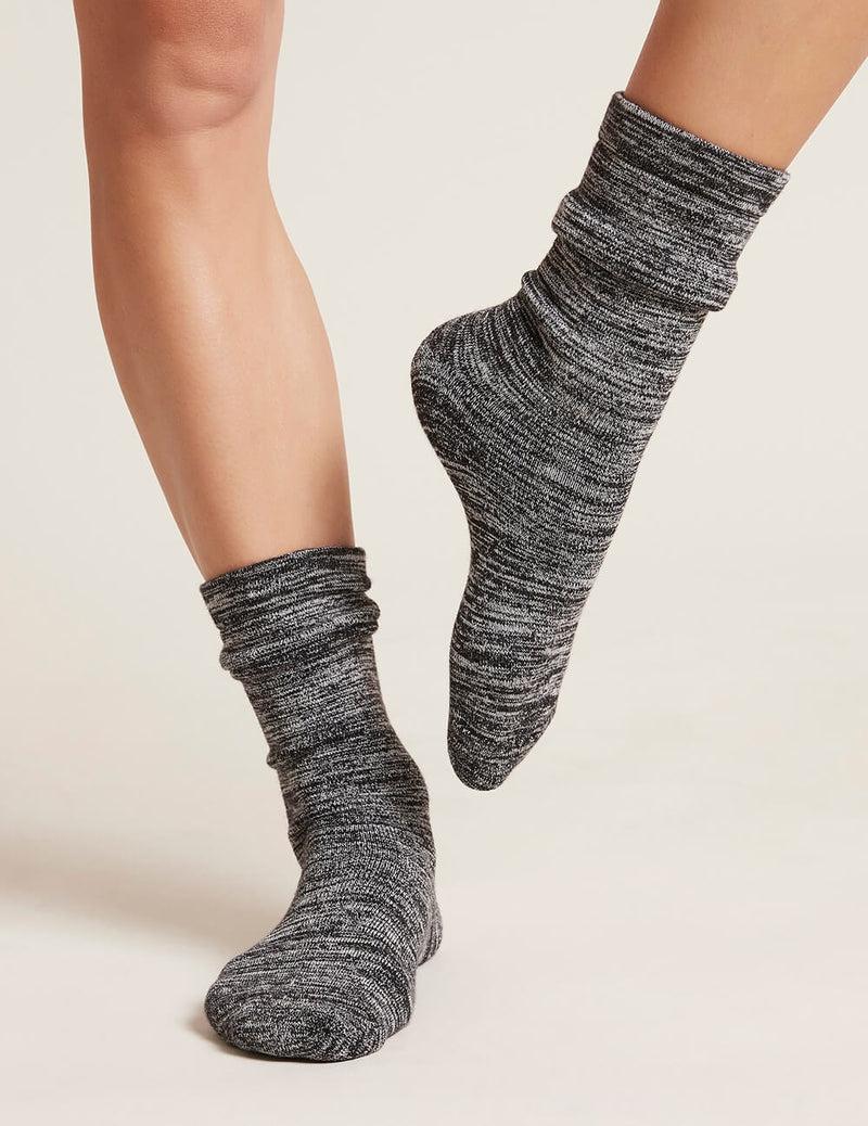 Women's Chunky Bed Socks By Boody in Black/Natural White- OS