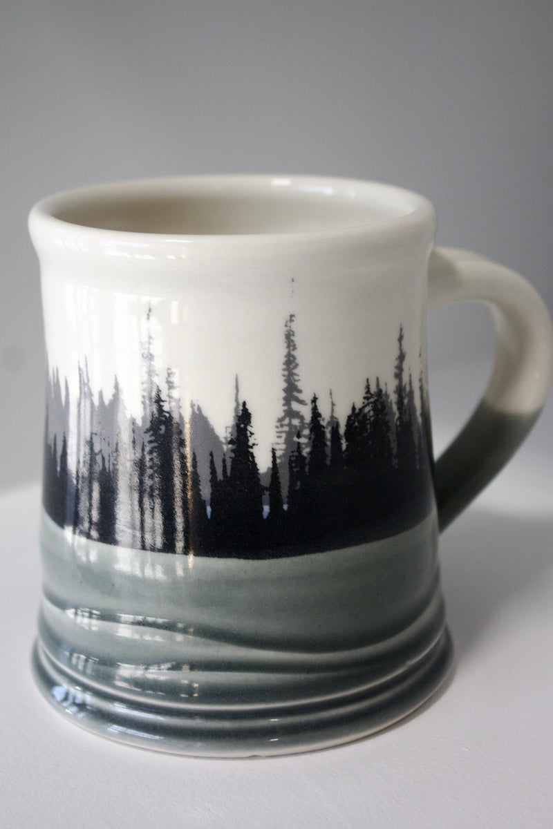 Ceramic Mug by Eastwood Pottery in Foggy Forest Design