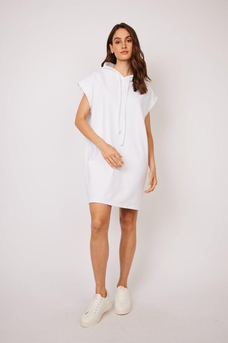Hooded Terry Dress by Pistache in White