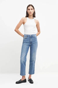 High Waisted Cropped Straight Jeans by 7 For Mankind in Sloan Vintage